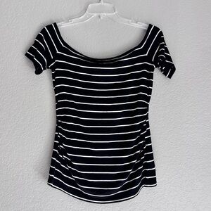 White House Black Market Maternity Black and White Striped Ruched Top S